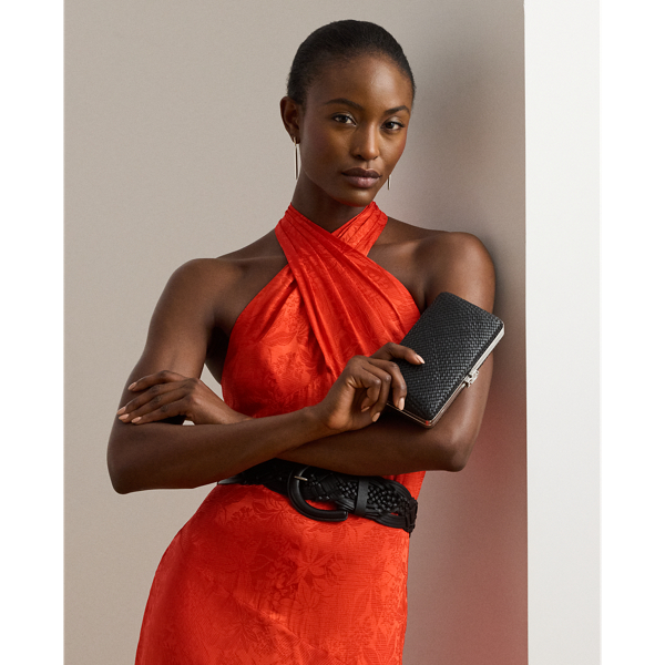 Woven Leather Small Franki Clutch