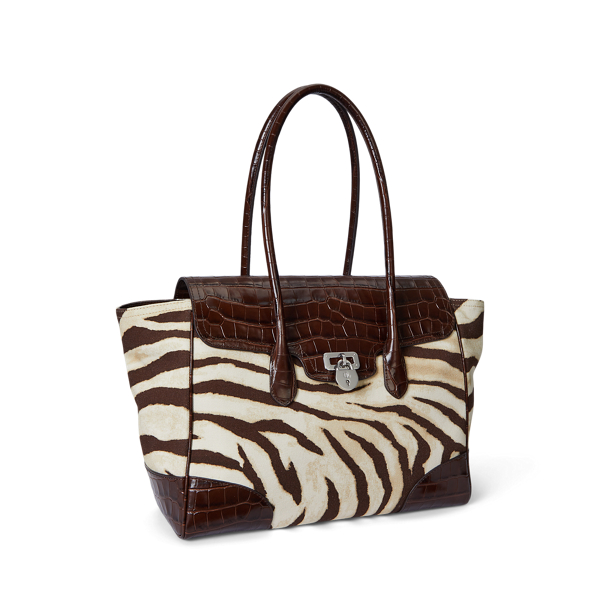 Zebra/Dark Hickory Zebra-Print Canvas Large Tanner Satchel Lauren 2