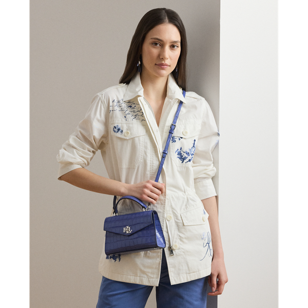 Crocodile-Embossed Small Farrah Satchel