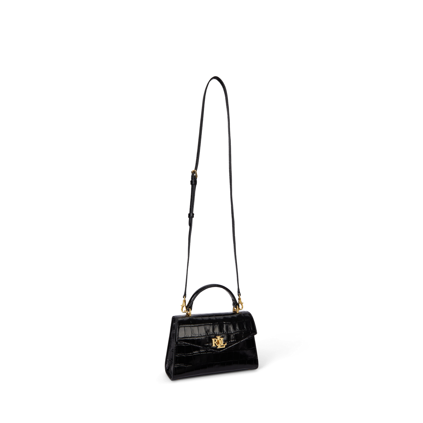 Женская сумка Ralph Lauren Crocodile-Embossed Small Farrah Satchel, цвет: Чёрный — фото 1