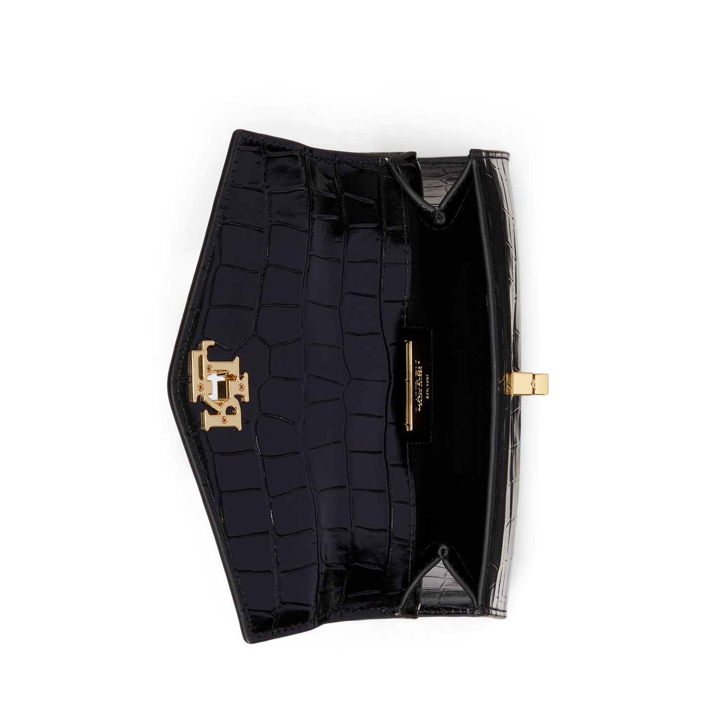 Женская сумка Ralph Lauren Crocodile-Embossed Small Farrah Satchel, цвет: Чёрный — фото 3