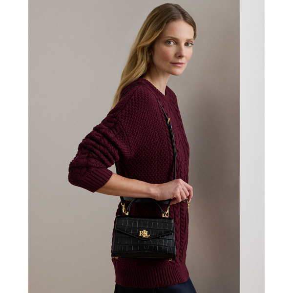 Crocodile-Embossed Small Farrah Satchel