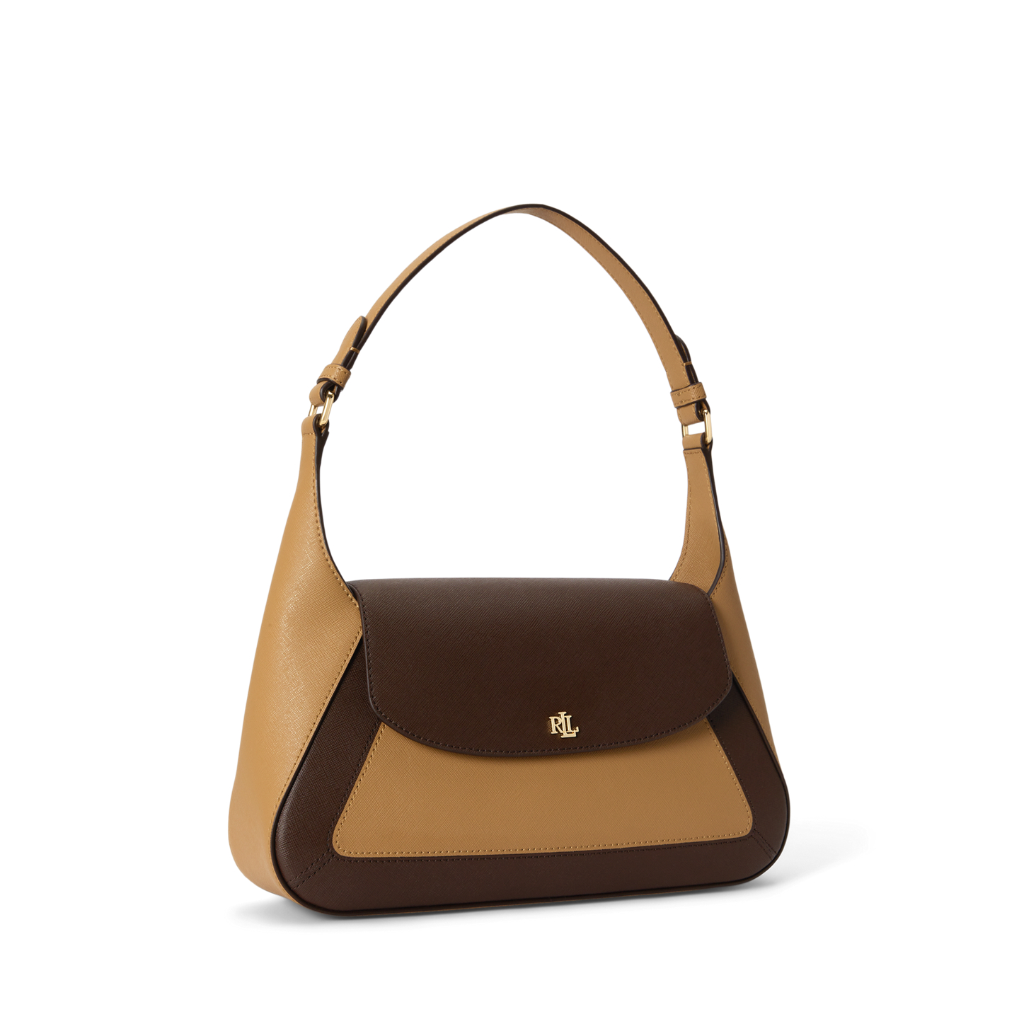 Женская сумка Ralph Lauren Two-Tone Medium Schylar Shoulder, цвет: Верблюжий / Каштановый коричневый — фото 1