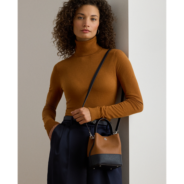 Two-Tone Leather Small Reese Bucket Bag