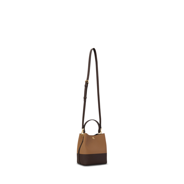 Camel/Chestnut Brown Two-Tone Leather Small Reese Bucket Bag Lauren 2