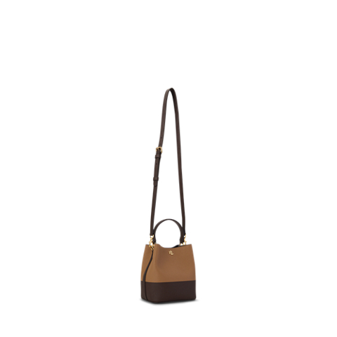 Женская сумка Ralph Lauren Two-Tone Leather Small Reese Bucket, цвет: Верблюжий / Каштановый коричневый