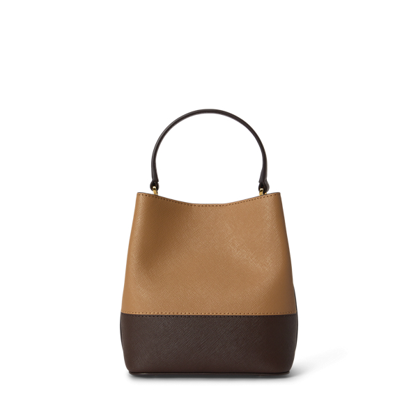 Camel/Chestnut Brown Two-Tone Leather Small Reese Bucket Bag Lauren 3
