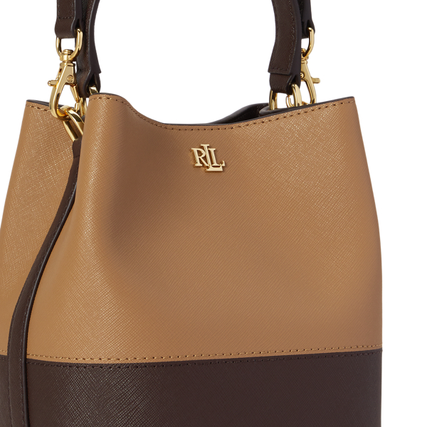 Camel/Chestnut Brown Two-Tone Leather Small Reese Bucket Bag Lauren 5