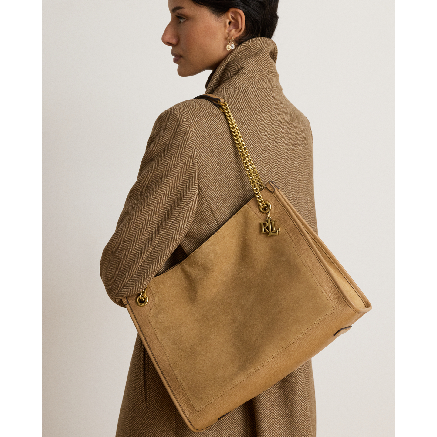 Женская сумка Ralph Lauren Suede & Leather Large Bradley, цвет: Верблюжий — фото 5