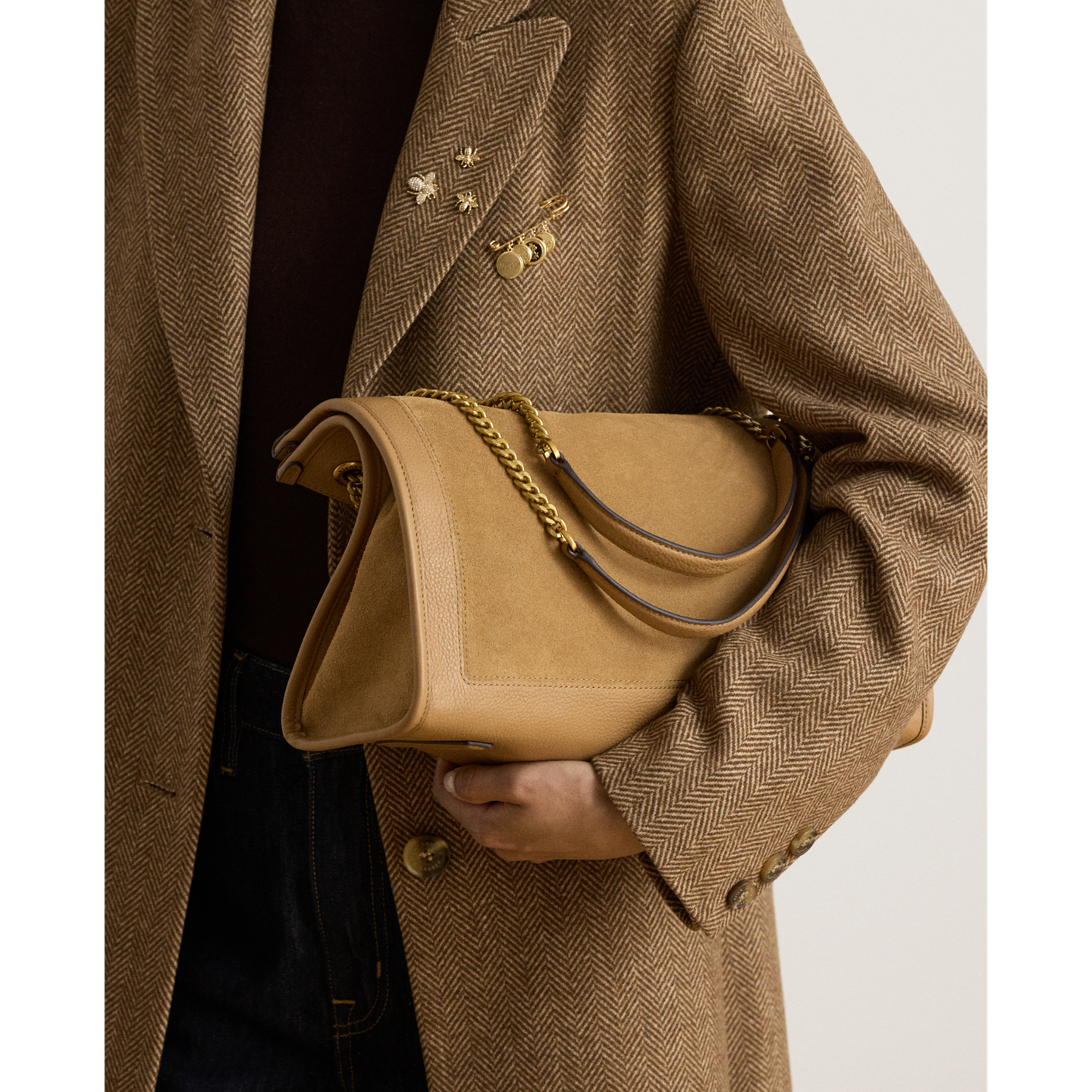 Женская сумка Ralph Lauren Suede & Leather Large Bradley, цвет: Верблюжий — фото 6