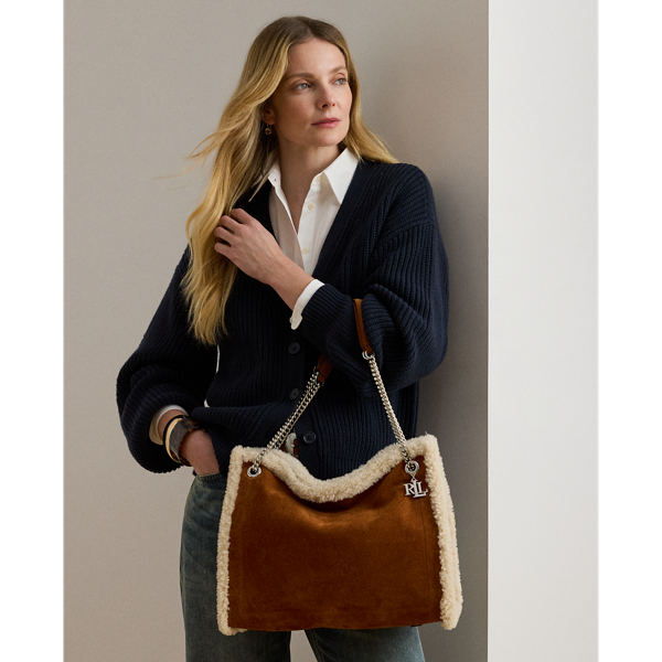 Shearling-Trim Large Bradley Tote Bag
