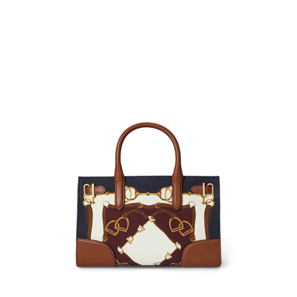 Equestrian Scarf Print/Tan Belting-Print Small Devyn Tote Bag Lauren 4
