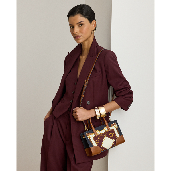Equestrian Scarf Print/Tan Belting-Print Small Devyn Tote Bag Lauren 8