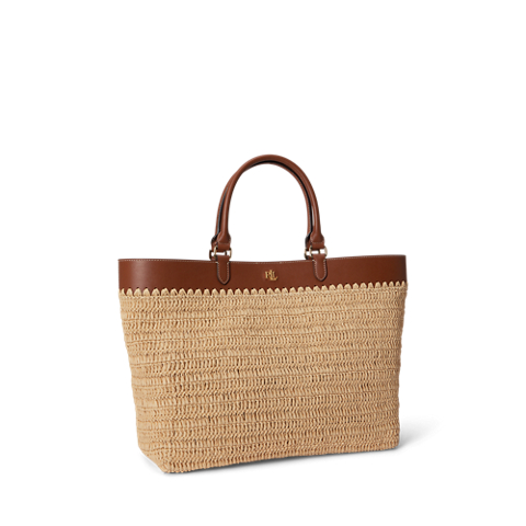 Женская сумка Lauren Ralph Lauren Leather-Trim Straw Large Kyla, цвет: Натуральный / Рыжевато-коричневый