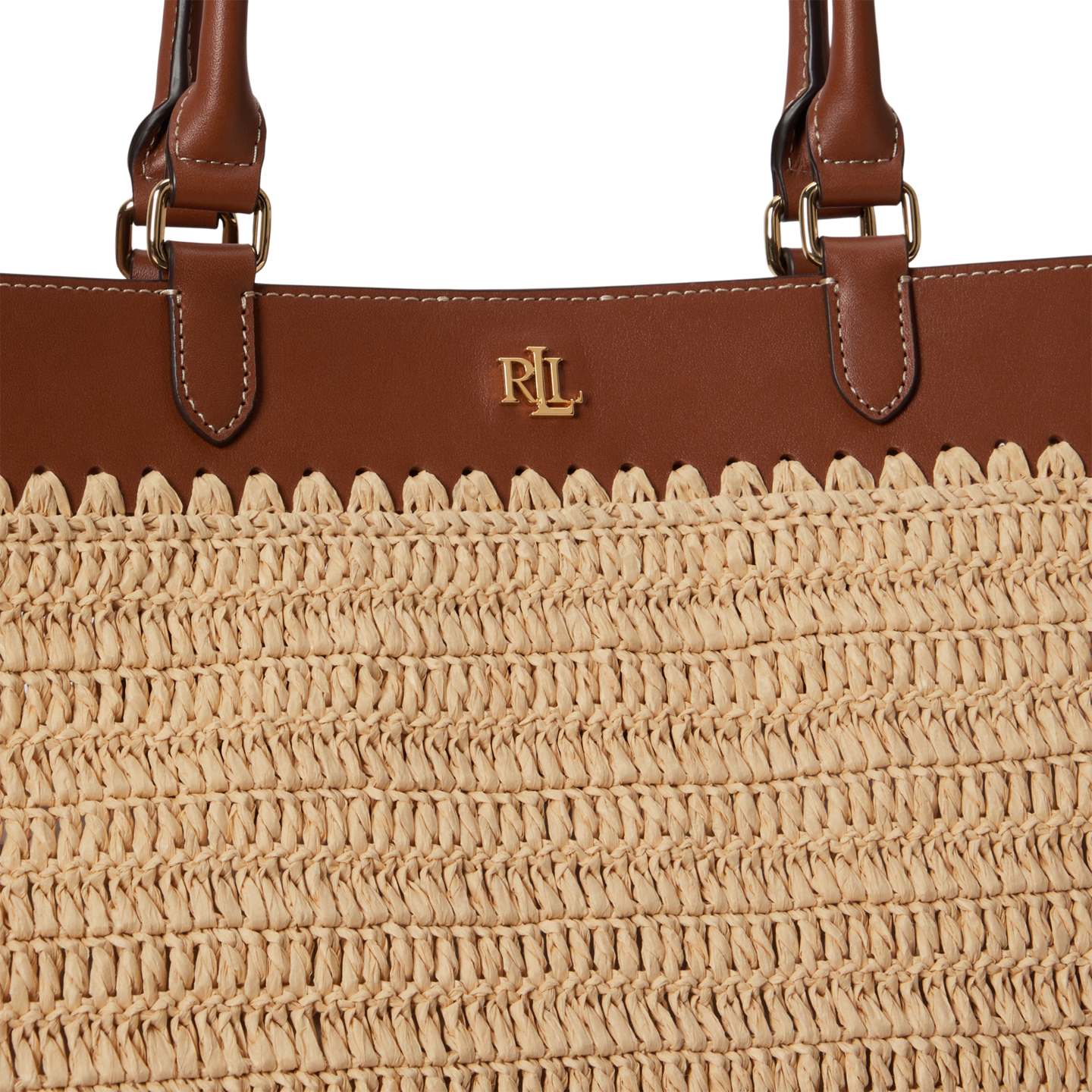 Женская сумка Ralph Lauren Leather-Trim Straw Large Kyla, цвет: Натуральный / Рыжевато-коричневый — фото 3