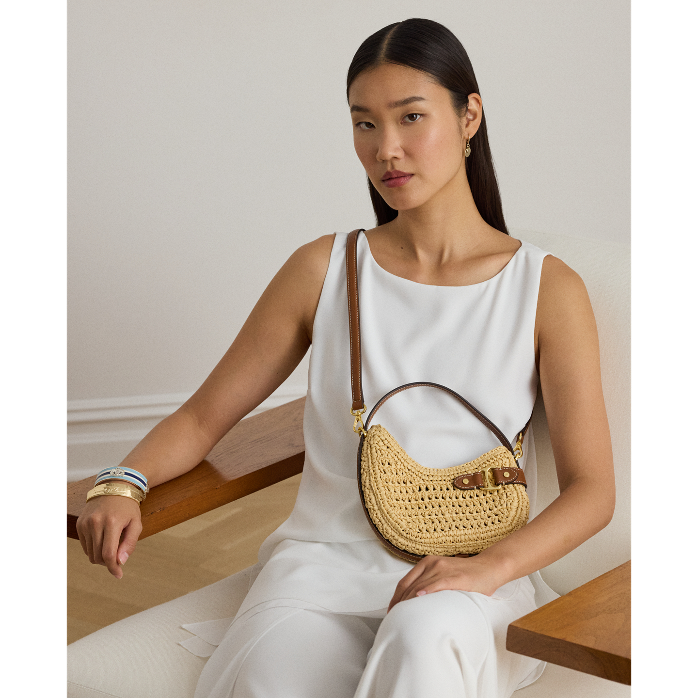 Женская сумка Ralph Lauren Woven Straw Small Tasha Crossbody, цвет: Натуральный / Рыжевато-коричневый — фото 4