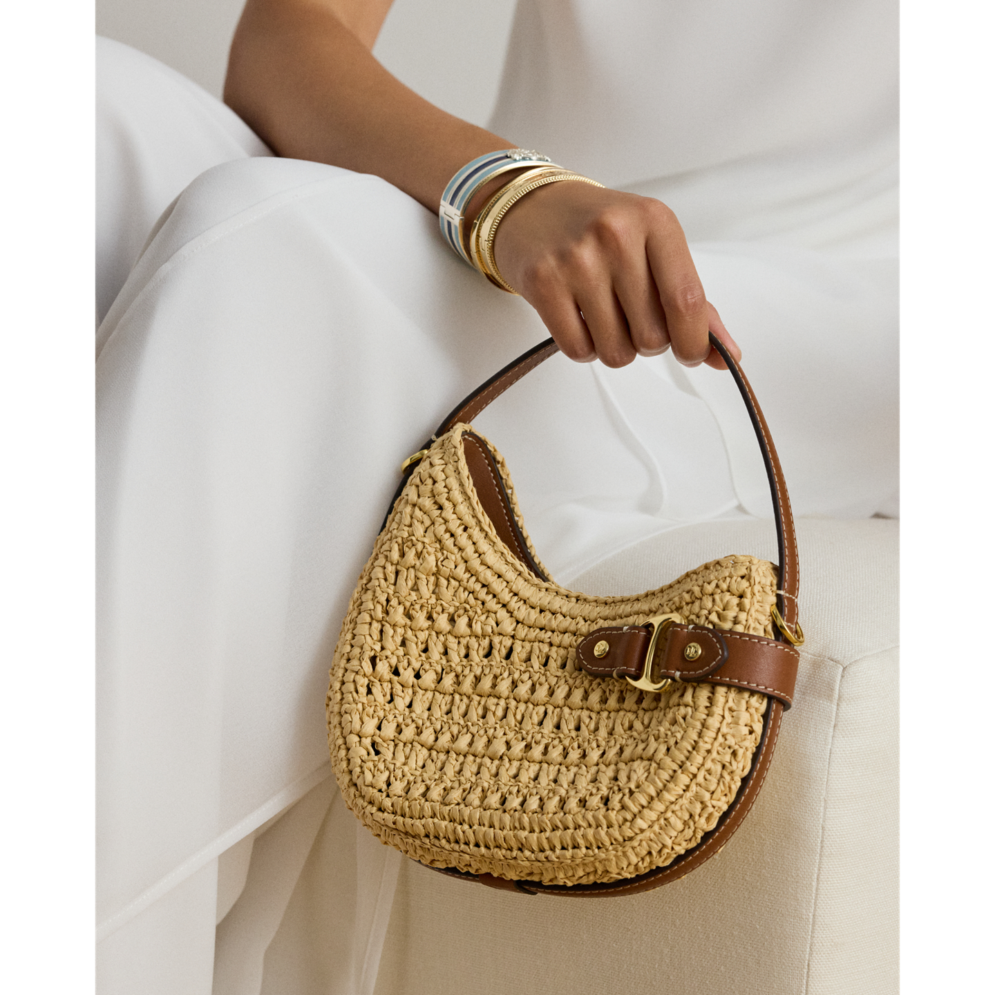 Женская сумка Ralph Lauren Woven Straw Small Tasha Crossbody, цвет: Натуральный / Рыжевато-коричневый — фото 5