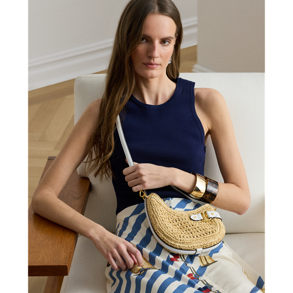 Kleine Umh&auml;ngetasche Tasha aus Stroh Lauren in Natur/Wei&szlig; 7