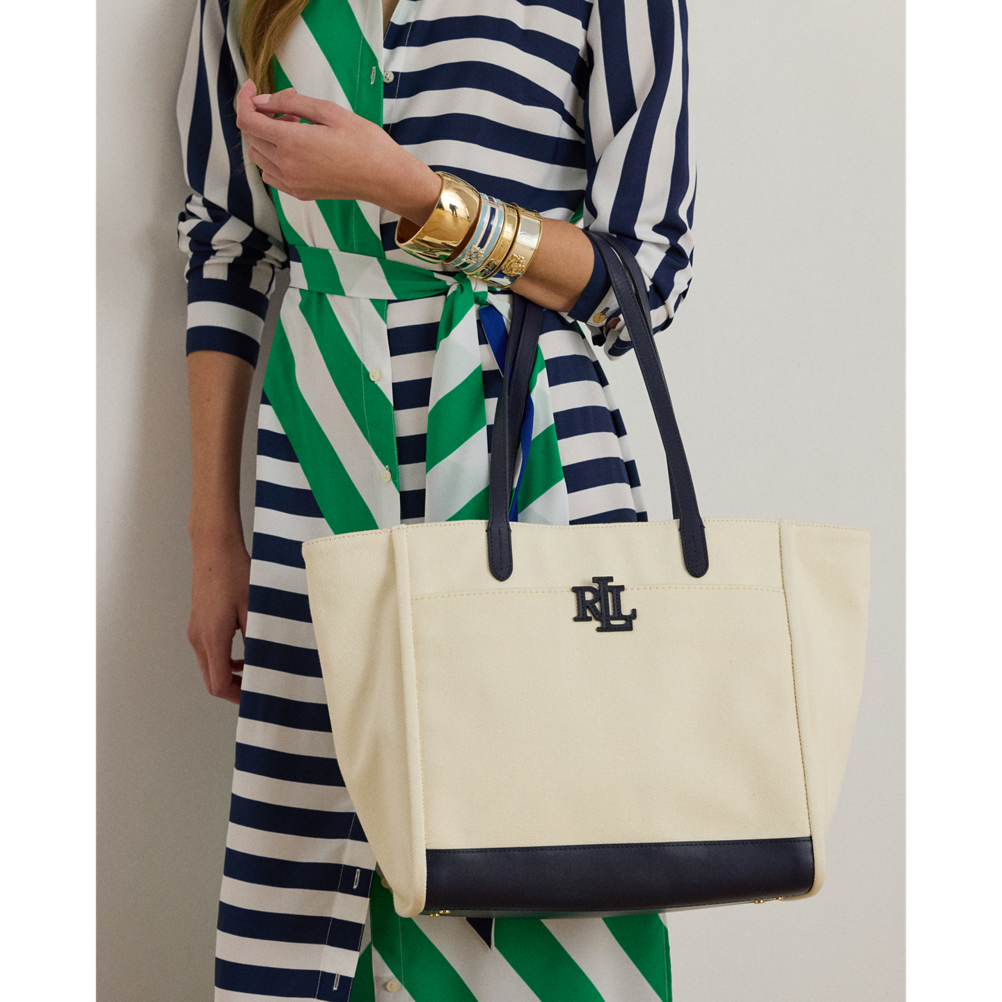 Женская сумка Ralph Lauren Canvas Large Cameryn, цвет: Натуральный / Тёмно-синий — фото 5