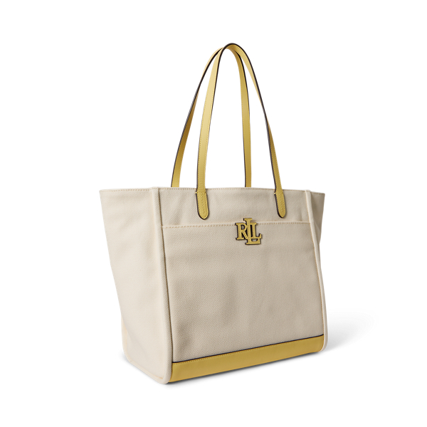Natural/Lemon Sorbet Canvas Large Cameryn Tote Bag Lauren 3