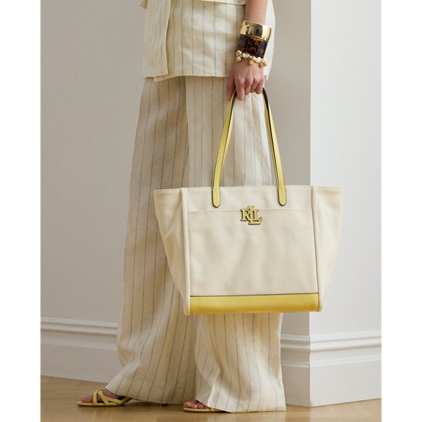 Natural/Lemon Sorbet Canvas Large Cameryn Tote Bag Lauren 7