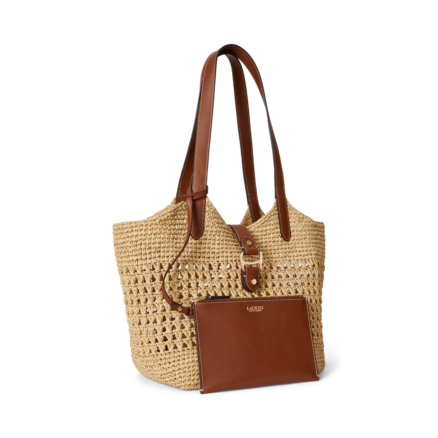 Женская сумка Ralph Lauren Woven Straw Large Tasha, цвет: Натуральный / Рыжевато-коричневый — фото 1