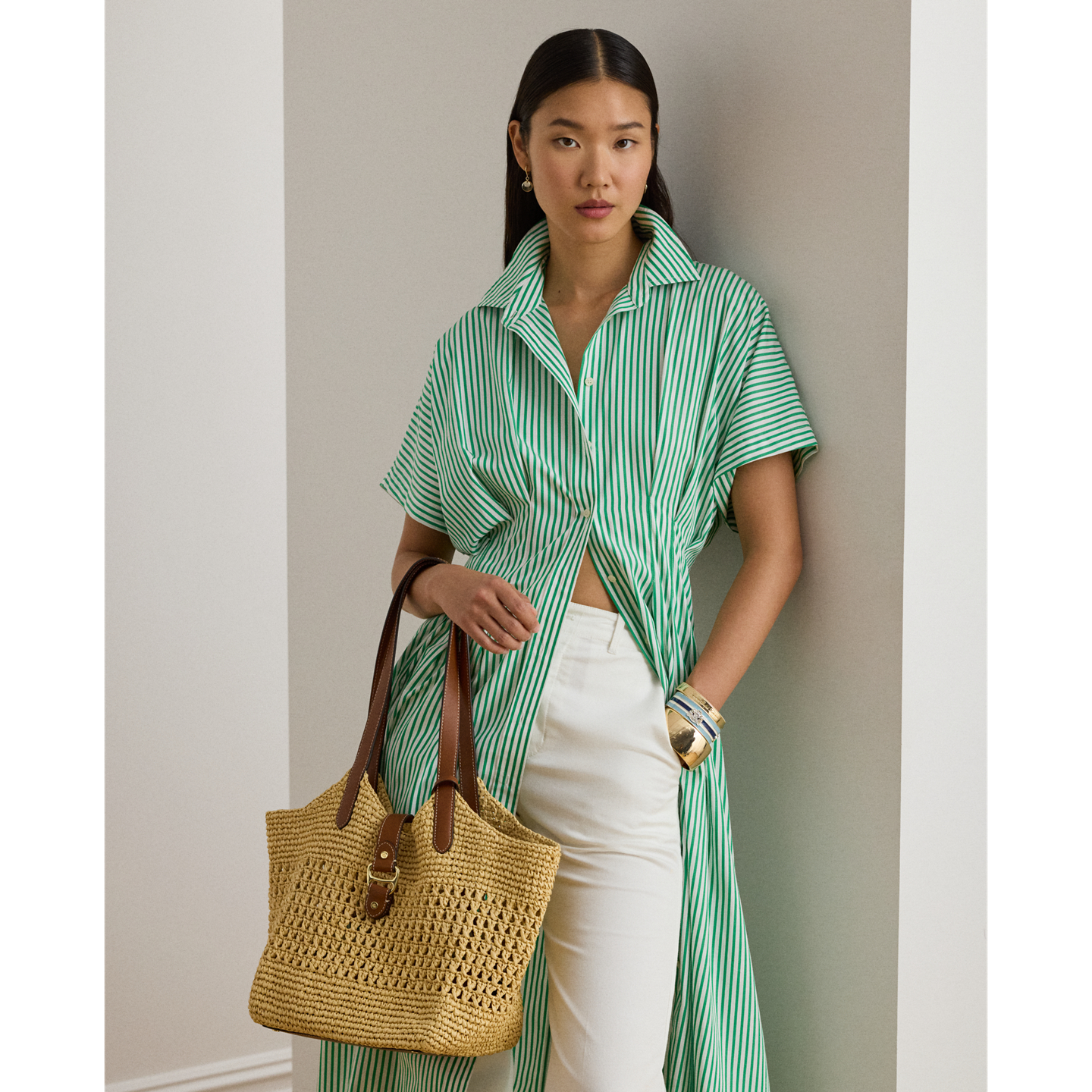 Женская сумка Ralph Lauren Woven Straw Large Tasha, цвет: Натуральный / Рыжевато-коричневый — фото 5