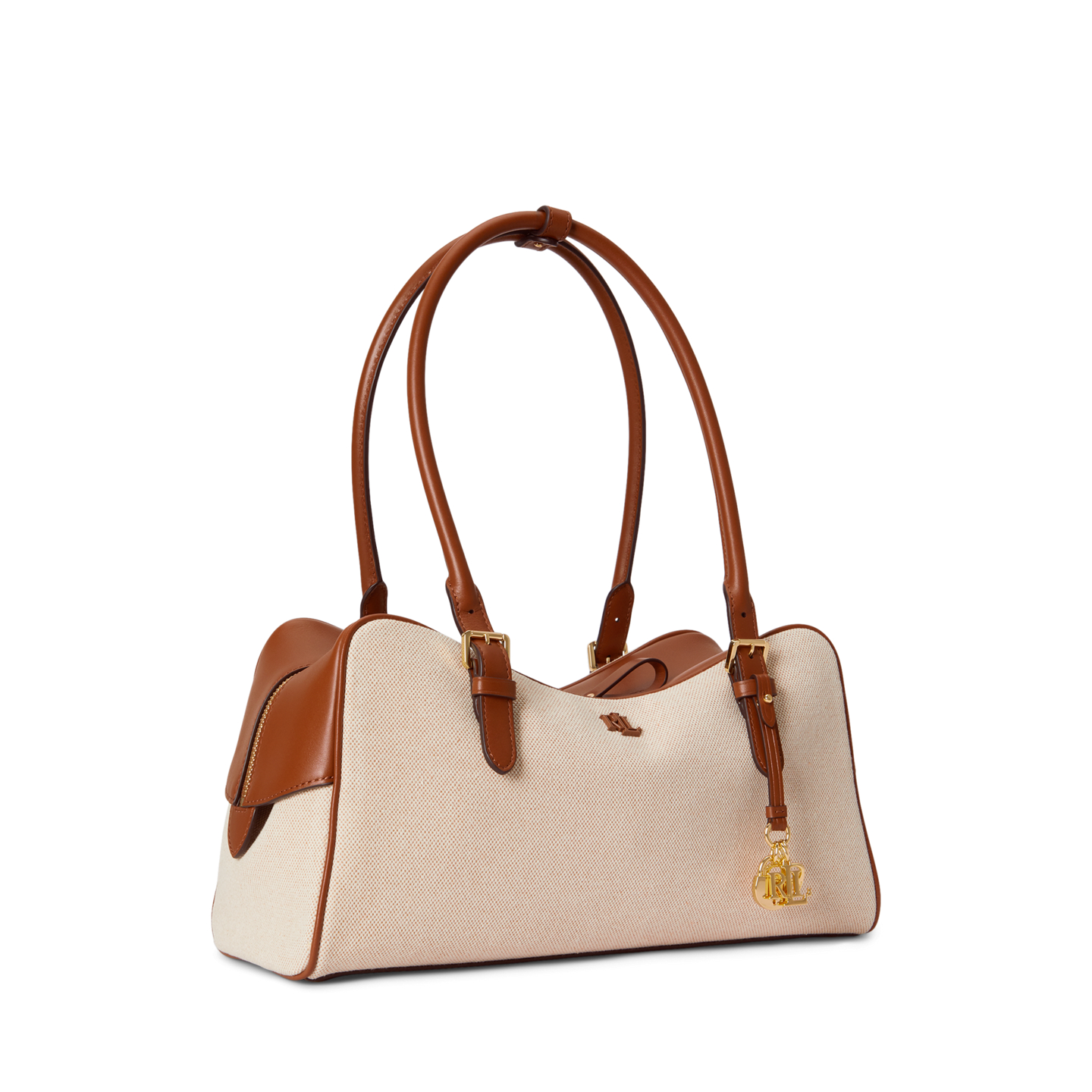 Женская сумка Ralph Lauren Canvas & Leather Large Marcy Zip Satchel, цвет: Натуральный / Светло-бежевый — фото 1