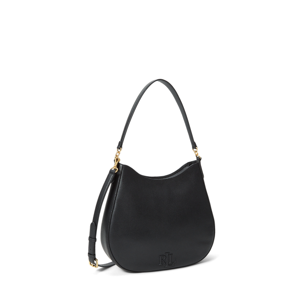 Grand sac &eacute;paule Adley en cuir grain&eacute; Lauren en Noir 2