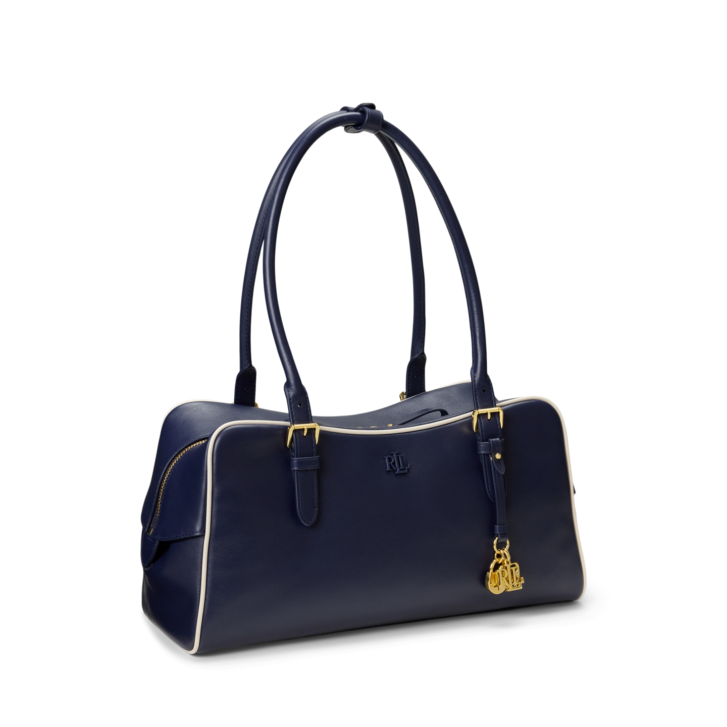 Женская сумка Ralph Lauren Leather Large Marcy Zip Satchel, цвет: Тёмно-синий / Мягкий белый — фото 1