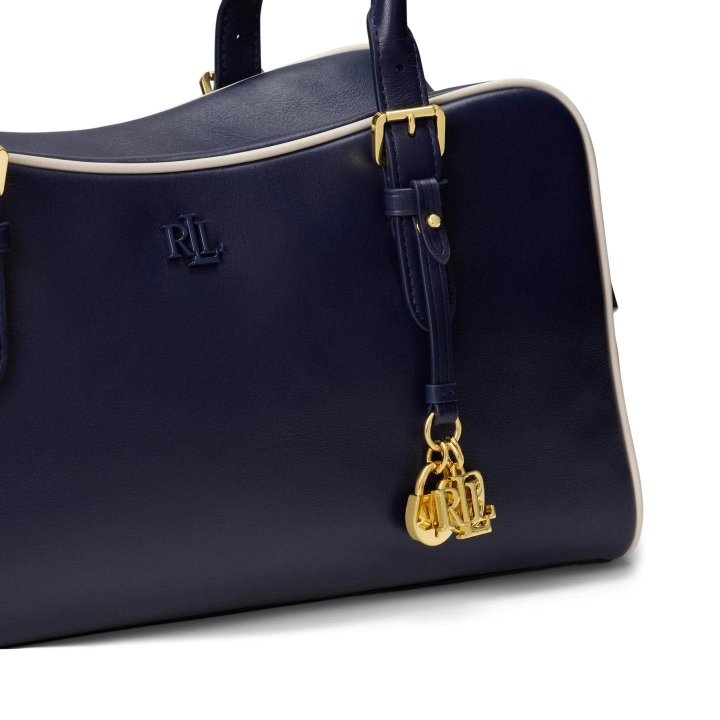 Женская сумка Ralph Lauren Leather Large Marcy Zip Satchel, цвет: Тёмно-синий / Мягкий белый — фото 4