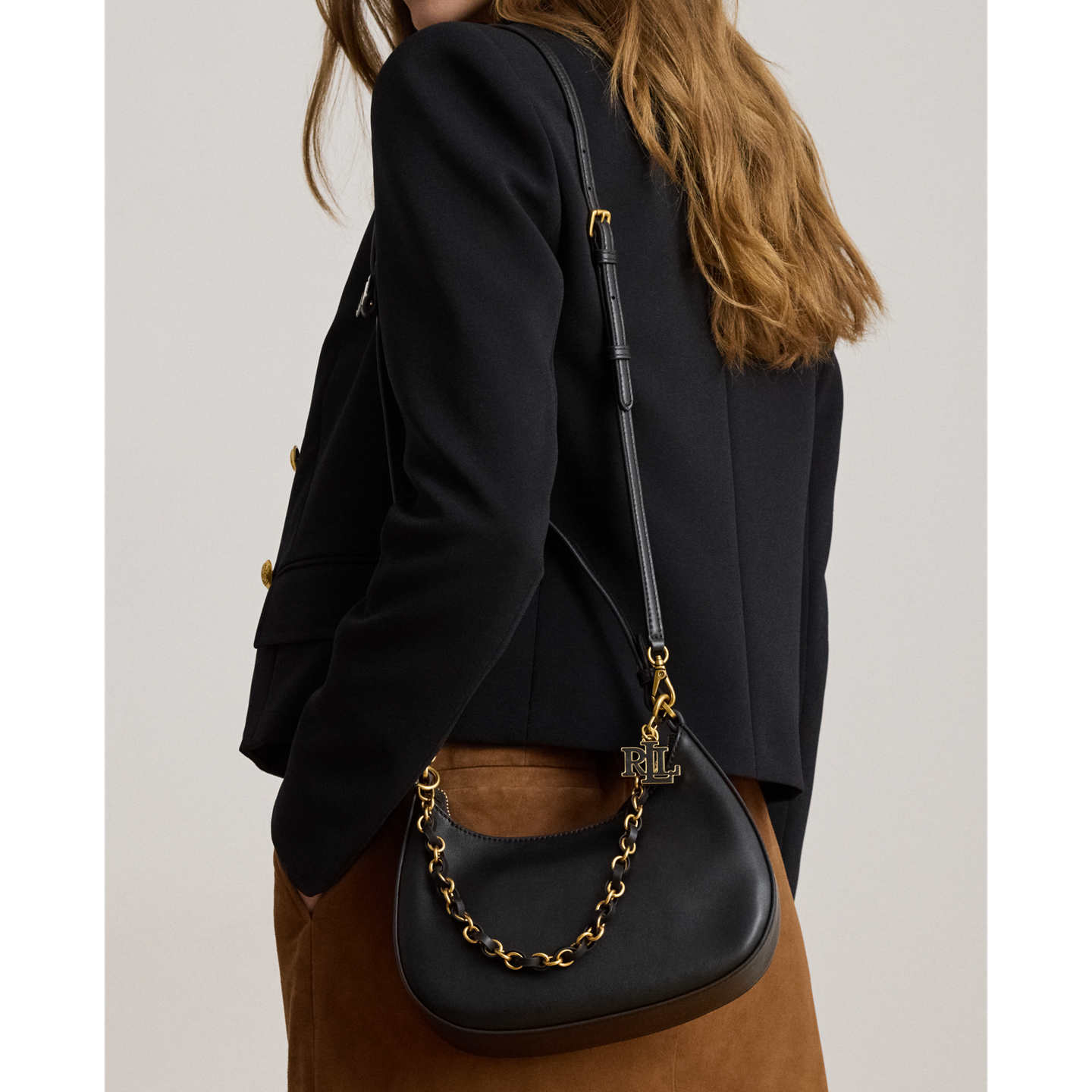 Женская сумка Ralph Lauren Leather Medium Marcy Zip Shoulder, цвет: Чёрный — фото 6