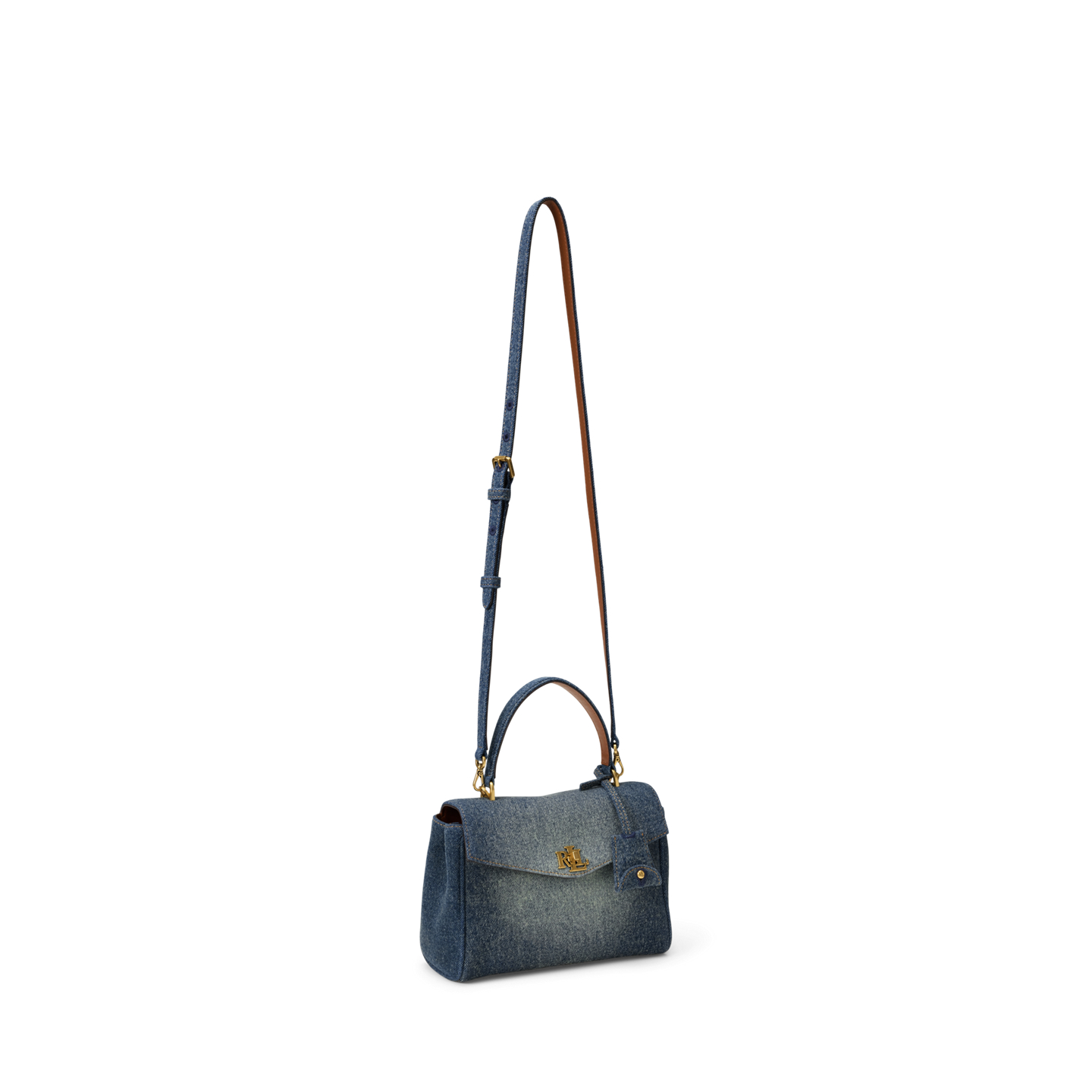 Женская сумка Ralph Lauren Washed Denim Small Farrah Soft Satchel, цвет: Синий / Рыжевато-коричневый — фото 1