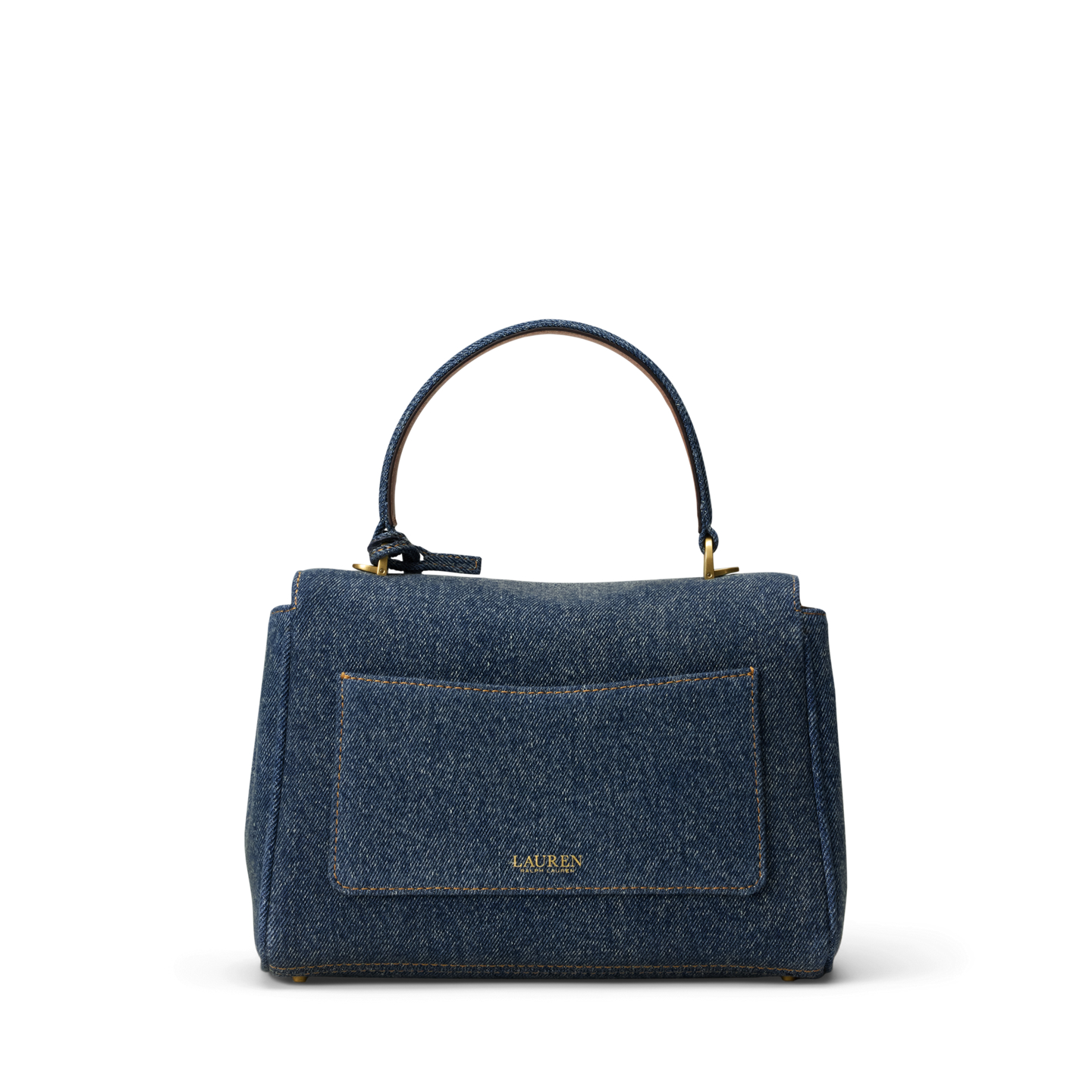 Женская сумка Ralph Lauren Washed Denim Small Farrah Soft Satchel, цвет: Синий / Рыжевато-коричневый — фото 2