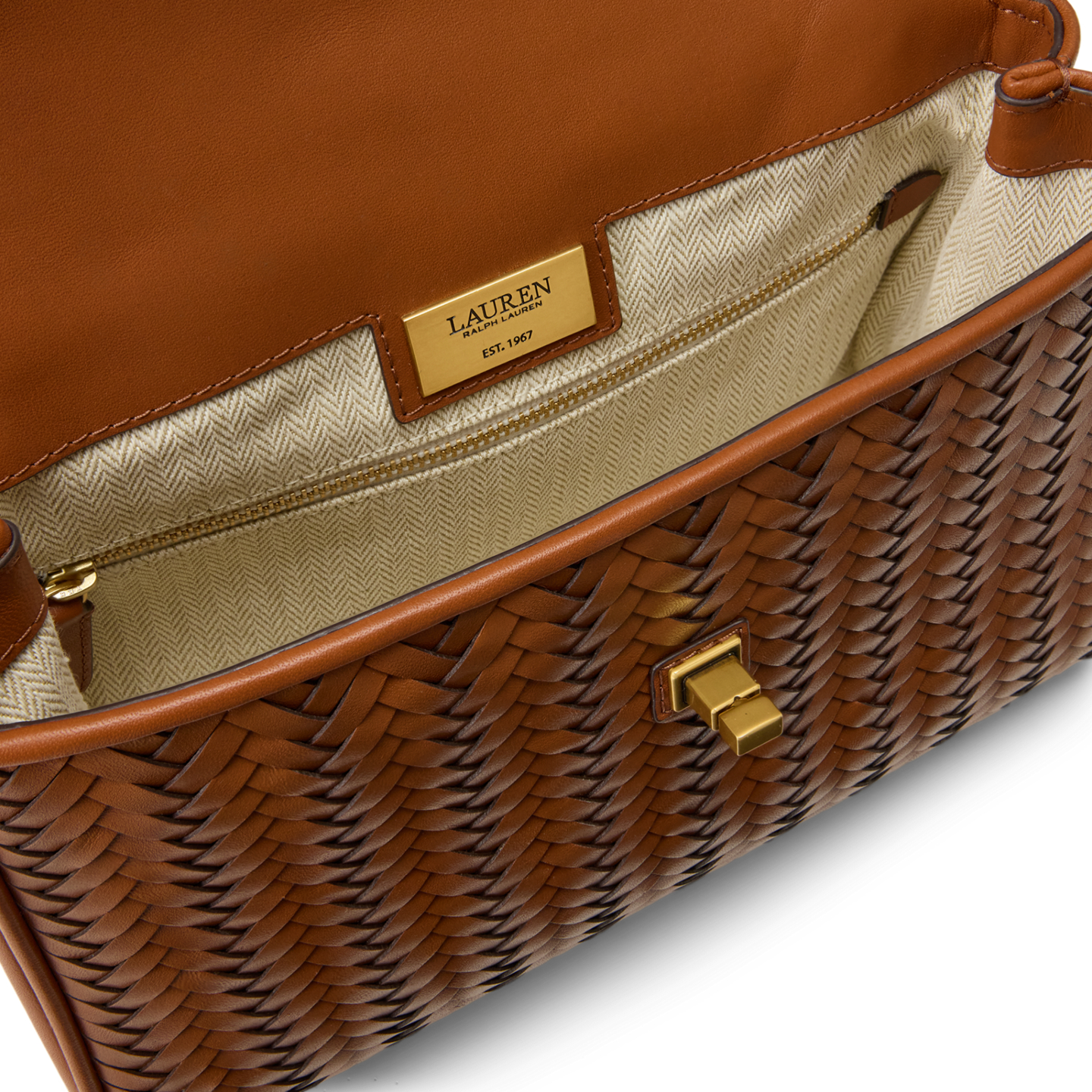 Женская сумка Ralph Lauren Woven Leather Small Farrah Soft Satchel, цвет: Рыжевато-коричневый — фото 3