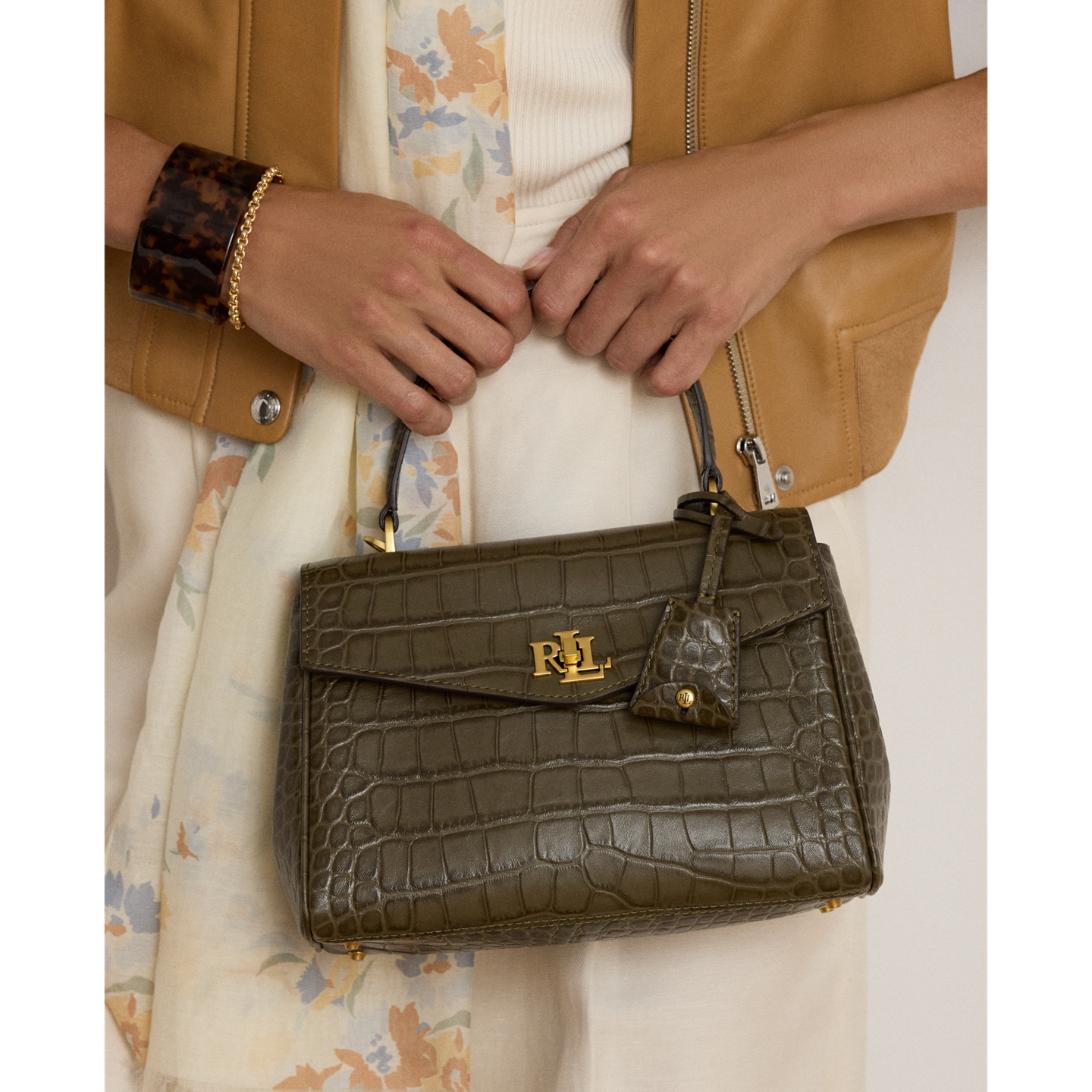 Женская сумка Ralph Lauren Croc-Embossed Small Farrah Soft Satchel, цвет: Зелёный — фото 5
