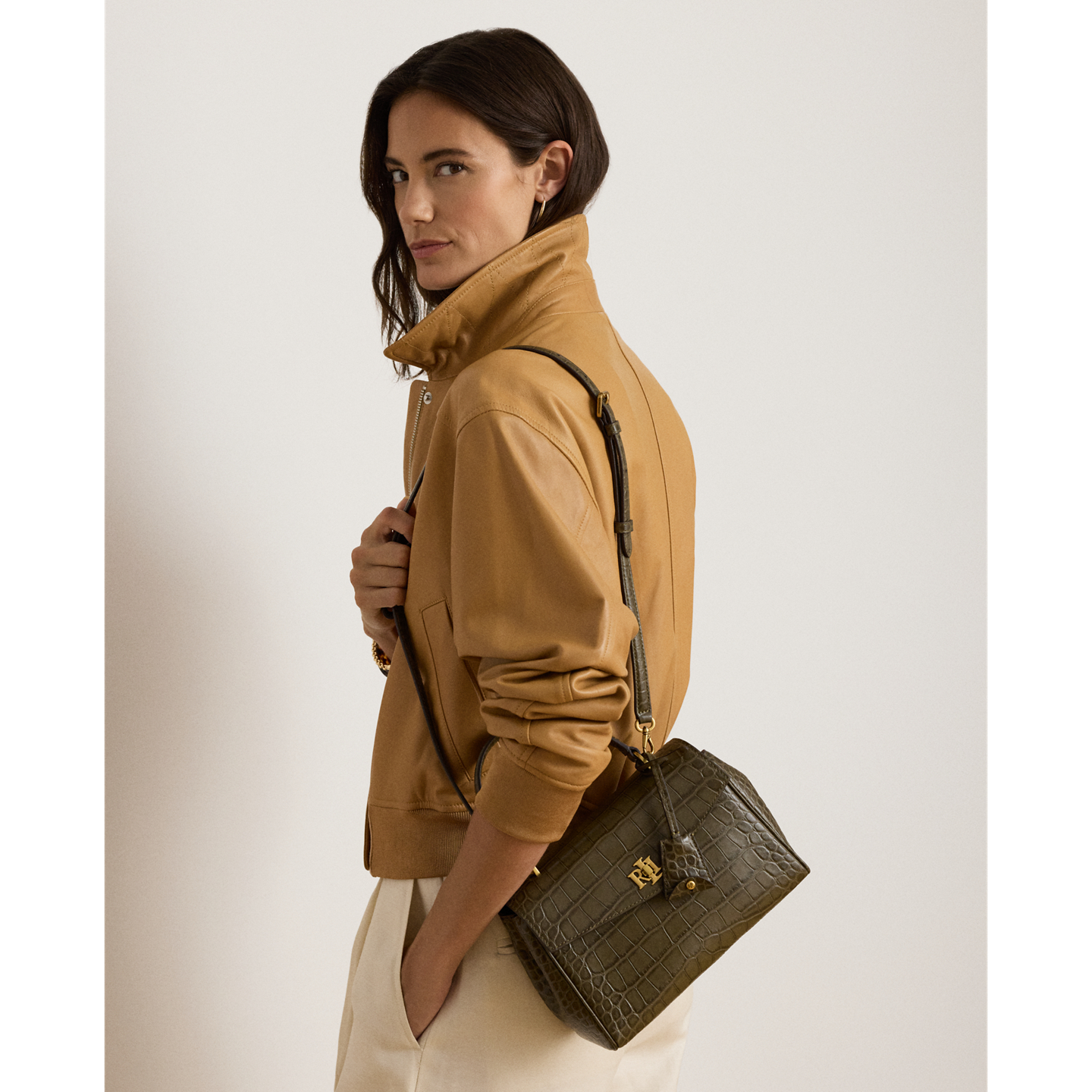 Женская сумка Ralph Lauren Croc-Embossed Small Farrah Soft Satchel, цвет: Зелёный — фото 6
