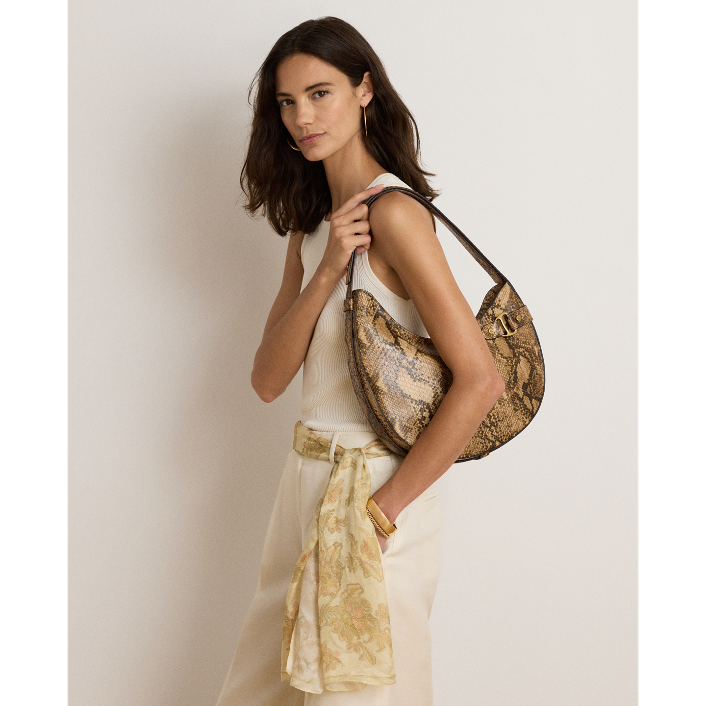 Женская сумка Ralph Lauren Python-Embossed Large Tasha Shoulder, цвет: Рыжевато-коричневый разноцветный — фото 4