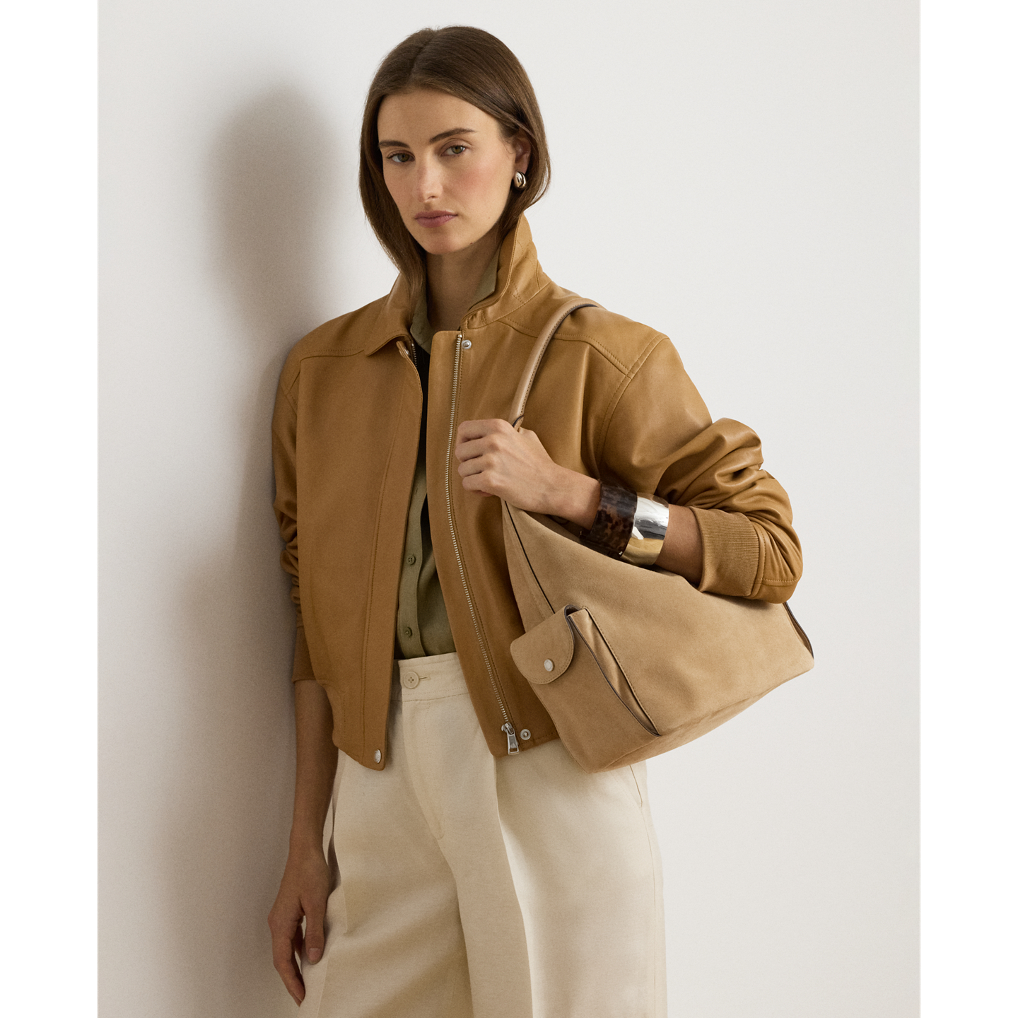Женская сумка Ralph Lauren Suede Large Blaike Shoulder, цвет: Рыжевато-коричневый — фото 5