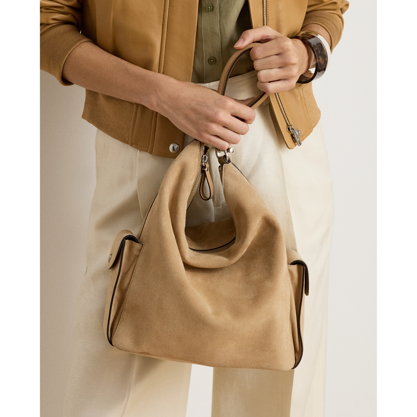 Женская сумка Ralph Lauren Suede Large Blaike Shoulder, цвет: Рыжевато-коричневый — фото 6