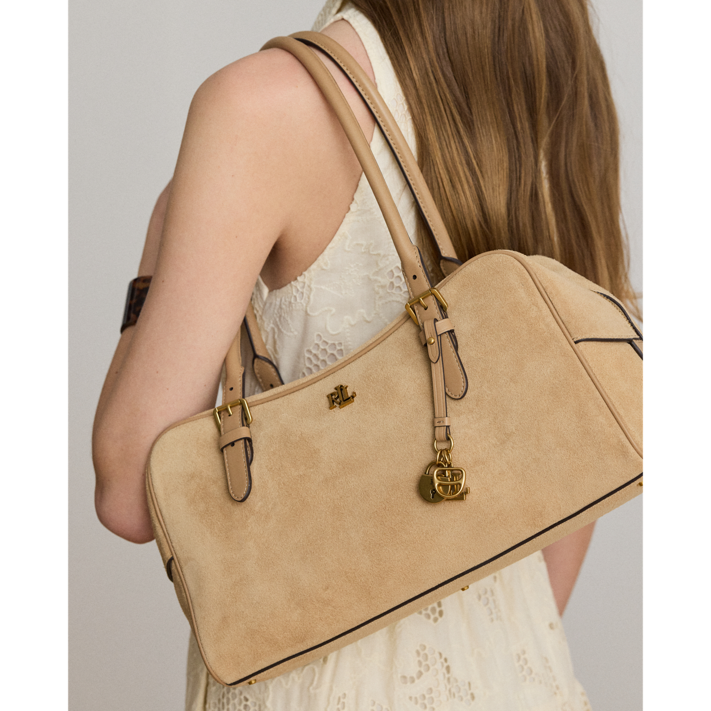 Женская сумка Ralph Lauren Suede Large Marcy Zip Satchel, цвет: Рыжевато-коричневый — фото 4