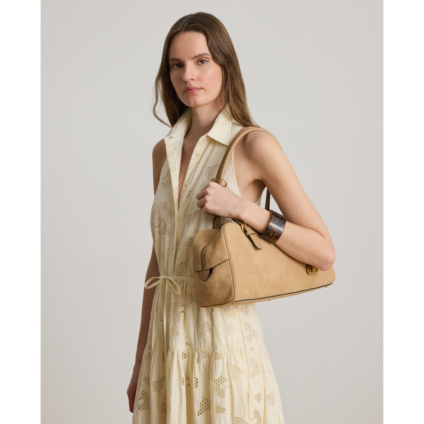 Женская сумка Ralph Lauren Suede Large Marcy Zip Satchel, цвет: Рыжевато-коричневый — фото 5