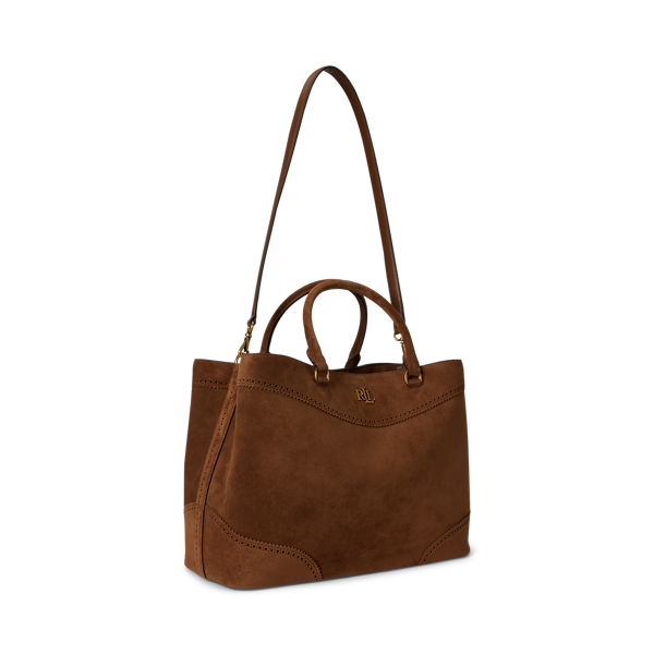 Light Tobacco Perforated Suede Large Marcy Satchel Lauren 2