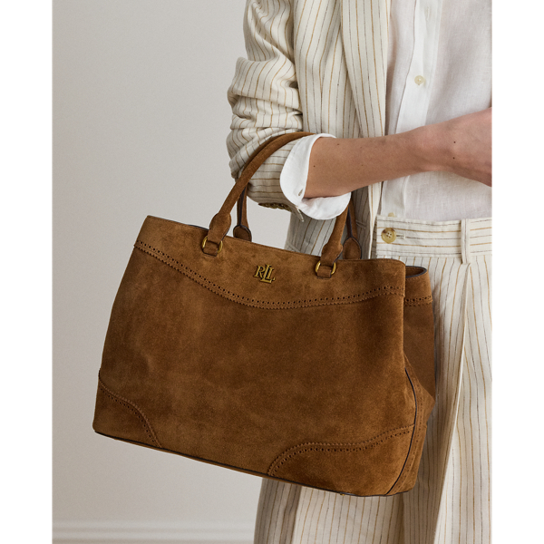 Light Tobacco Perforated Suede Large Marcy Satchel Lauren 6