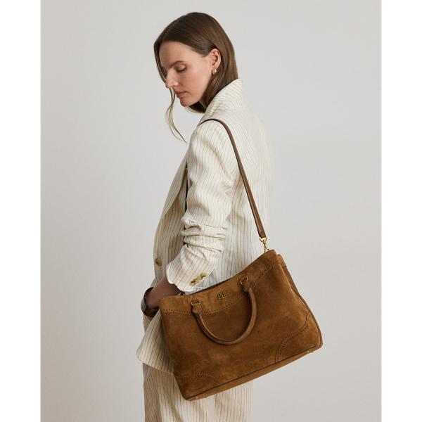 Light Tobacco Perforated Suede Large Marcy Satchel Lauren 7