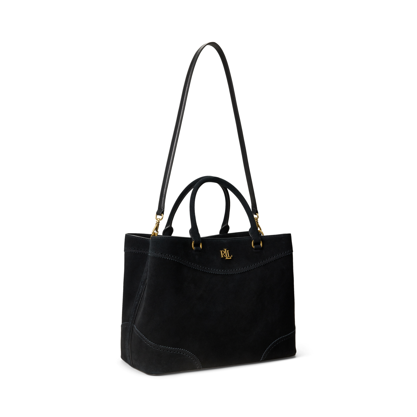 Женская сумка Ralph Lauren Perforated Suede Large Marcy Satchel, цвет: Чёрный — фото 1