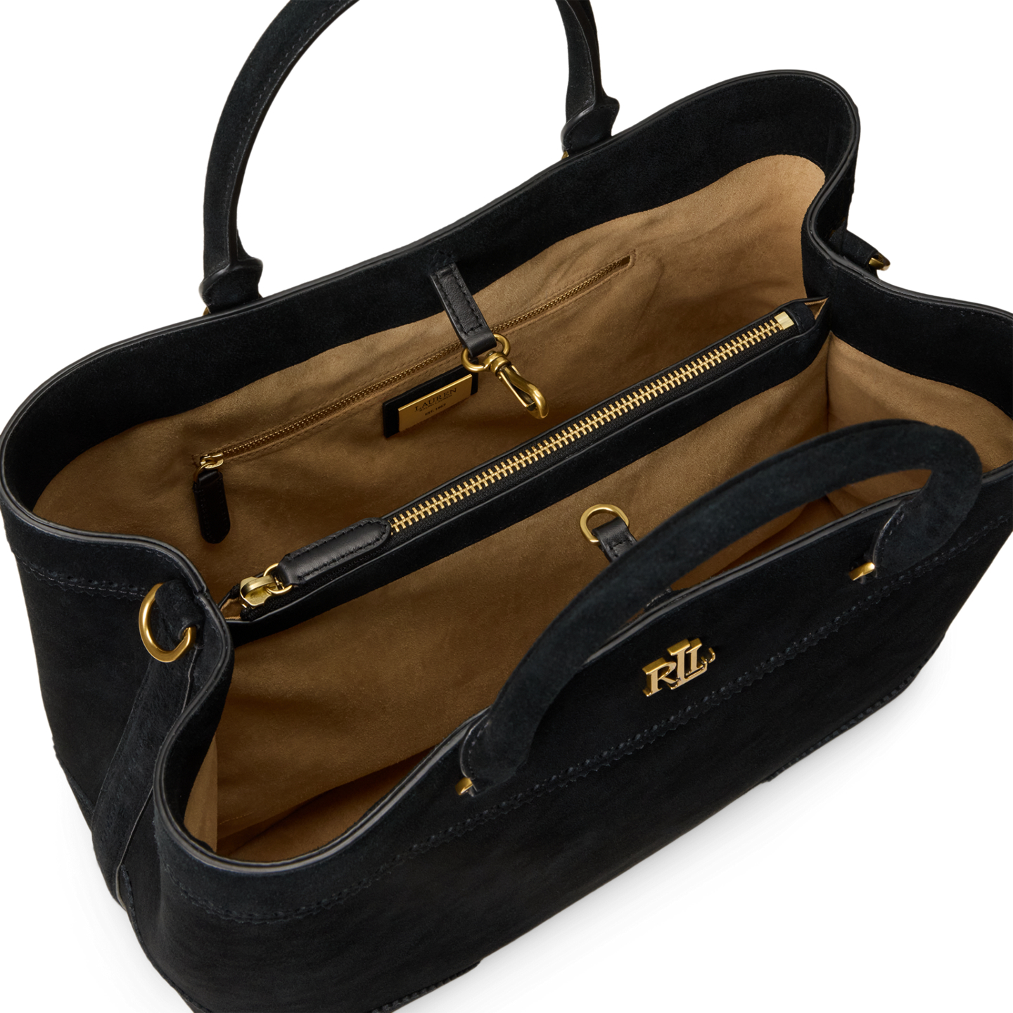 Женская сумка Ralph Lauren Perforated Suede Large Marcy Satchel, цвет: Чёрный — фото 3