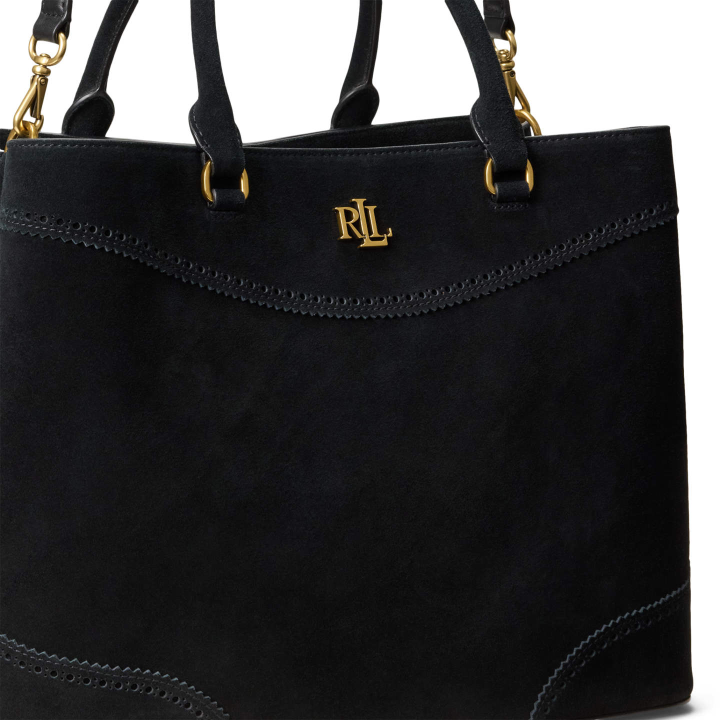 Женская сумка Ralph Lauren Perforated Suede Large Marcy Satchel, цвет: Чёрный — фото 4