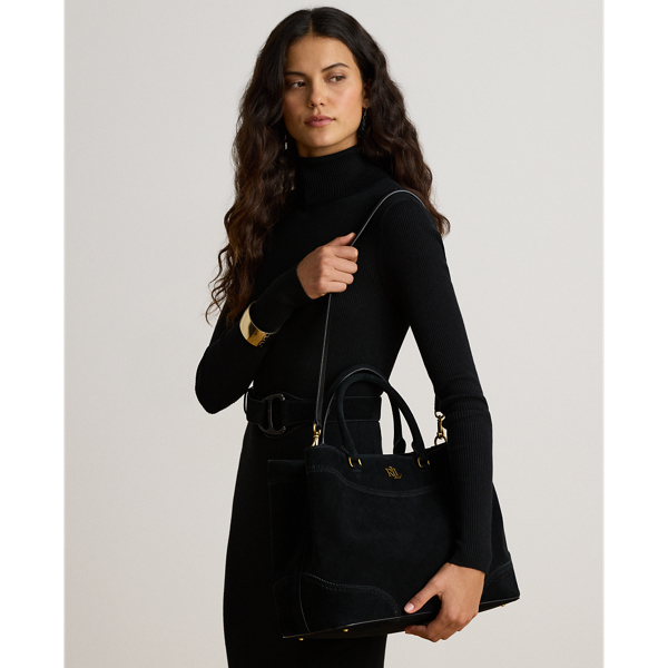 Black Perforated Suede Large Marcy Satchel Lauren 7