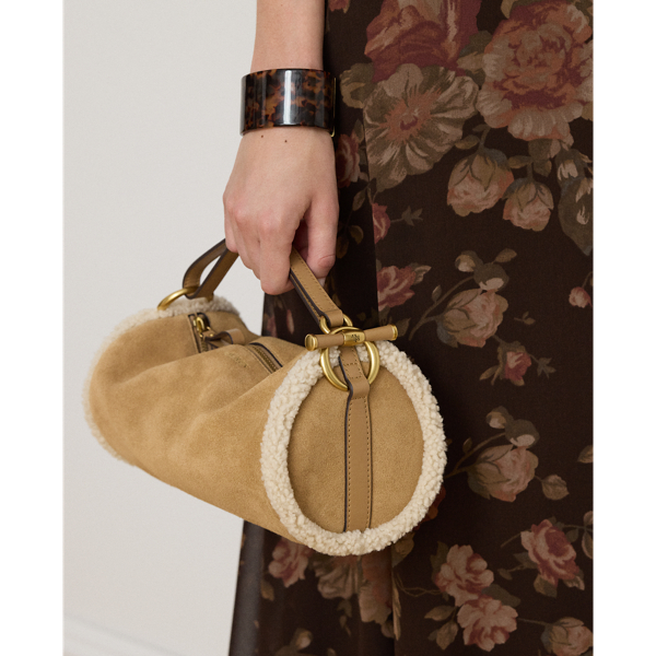 Camel/Natural Shearling-Trim Medium Blaike Barrel Bag Lauren 6